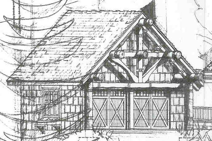 Residential architect The Architect often creates cottages using smaller elements like this garage with a bunkrook above for his luxury house creations.  (C)Copyright 2003-2010 That Architect, All Rights Reserved Worldwide.