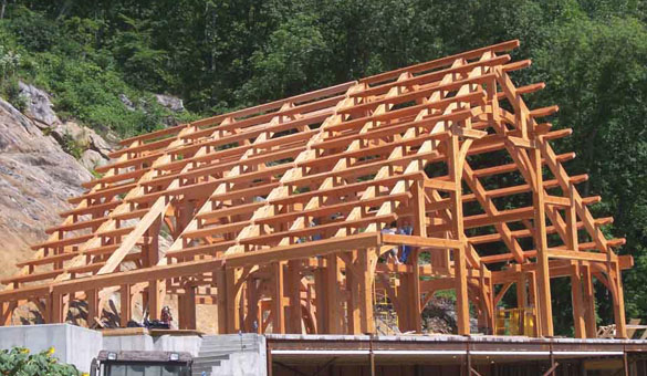 Timber frame structure for one of That Architect's castle home designs, (C)Copyright 2010 That Architect, All Rights Reserved.  Photo courtesy of Jeff Johnson Timber Frames inc.  Timber frame fabrication and erection by Jeff Johnson. Castle design by That Architect.
