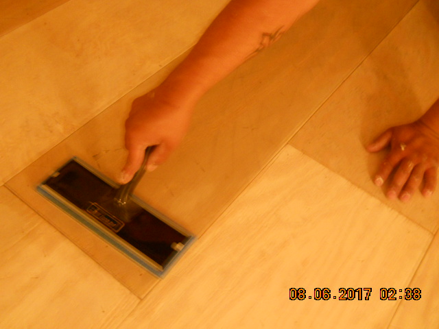 Distressed Plywood Plank Floor Whitewashed